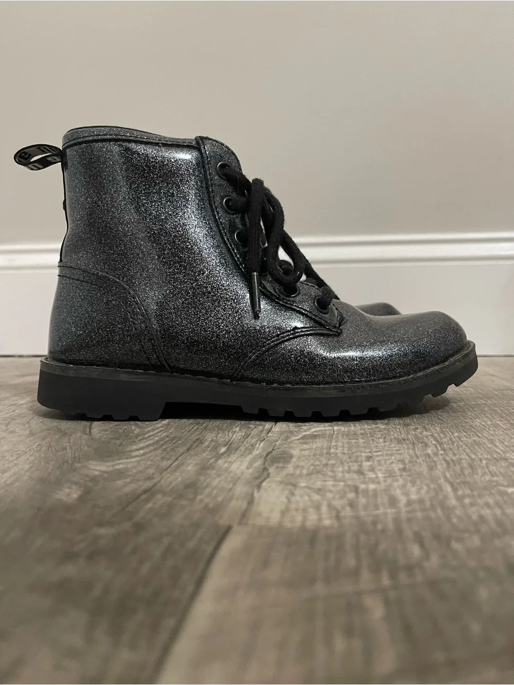 UGG Ryann Kids Black Glitter Lace-Up Ankle Boots